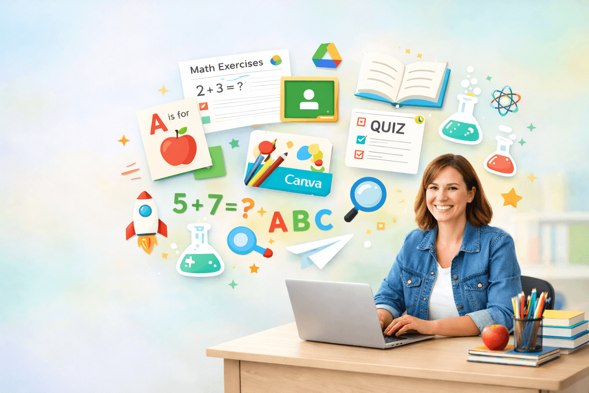 K-6 Teacher creating lesson materials