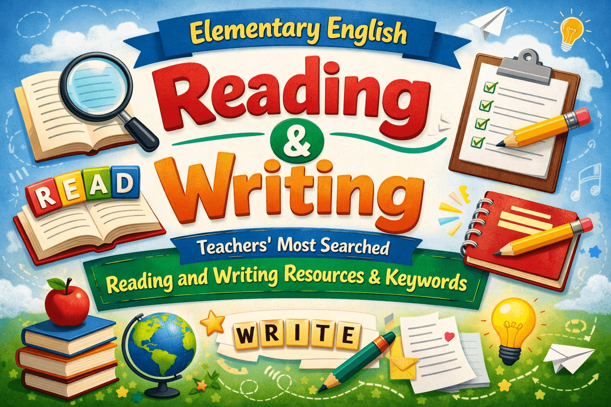 Elementary English reading and writing teachers most searched resources and keywords